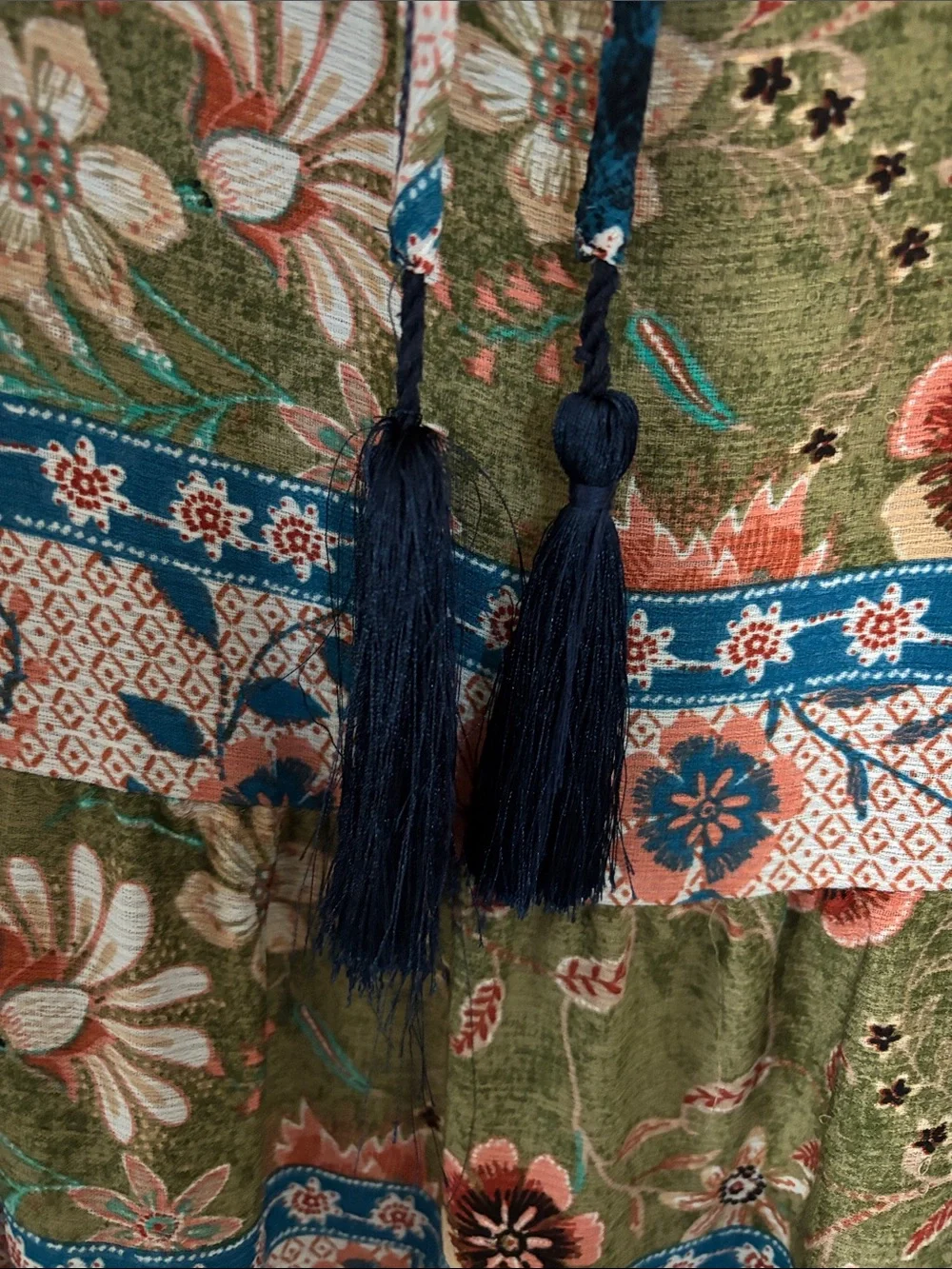 Kaktus Boho Patchwork Maxi Dress in Green and Navy - Picture 4 of 4